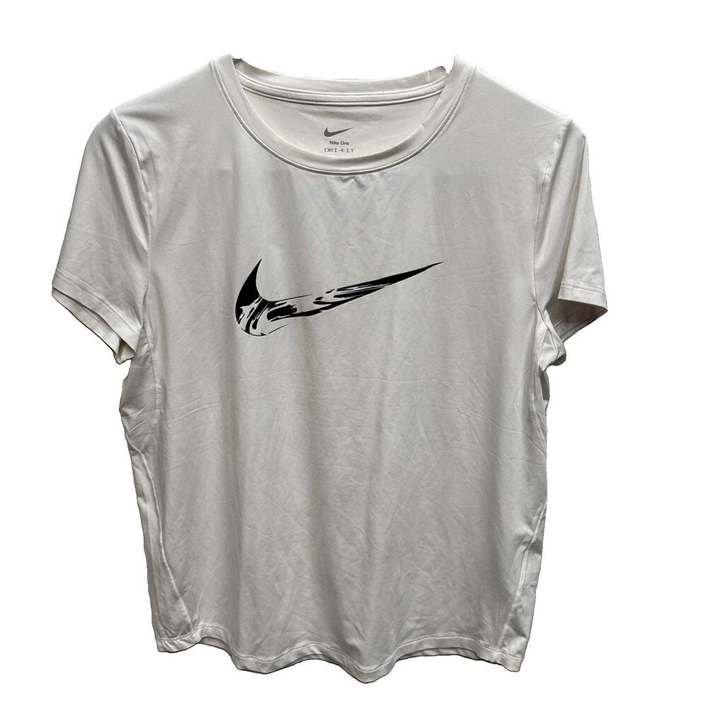 Nike One Classic Dri-FIT Women Cap Short Sleeve Shirt S White Swoosh Graphic